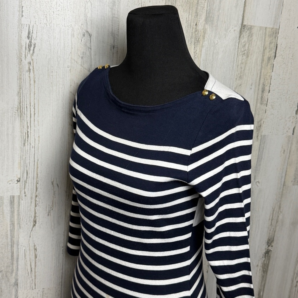 Lauren Ralph Lauren SZ M Navy Nautical White Stripe Dress Coastal Preppy Spring - Picture 7 of 12